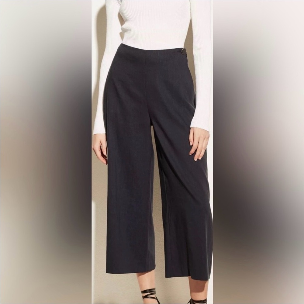 Vince High Waist Crop Wide Leg Navy Side Zip Quiet Luxury Career Coastal Size 0